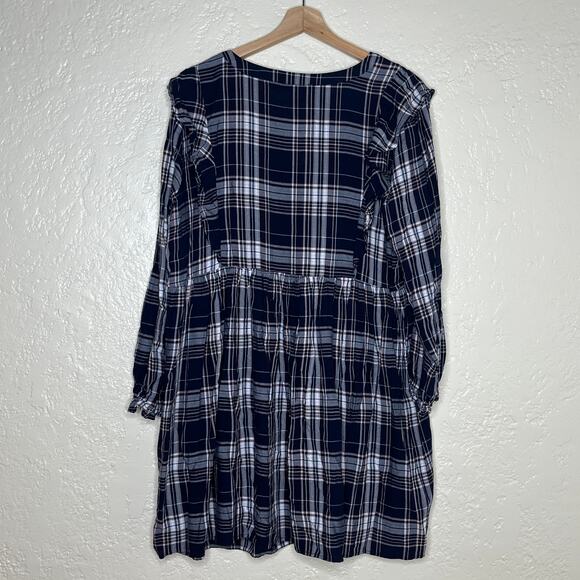 LOFT Plus Plaid Swing Dress Preppy Y2K Grunge Ruffle Women Navy Size 16 - Picture 3 of 7